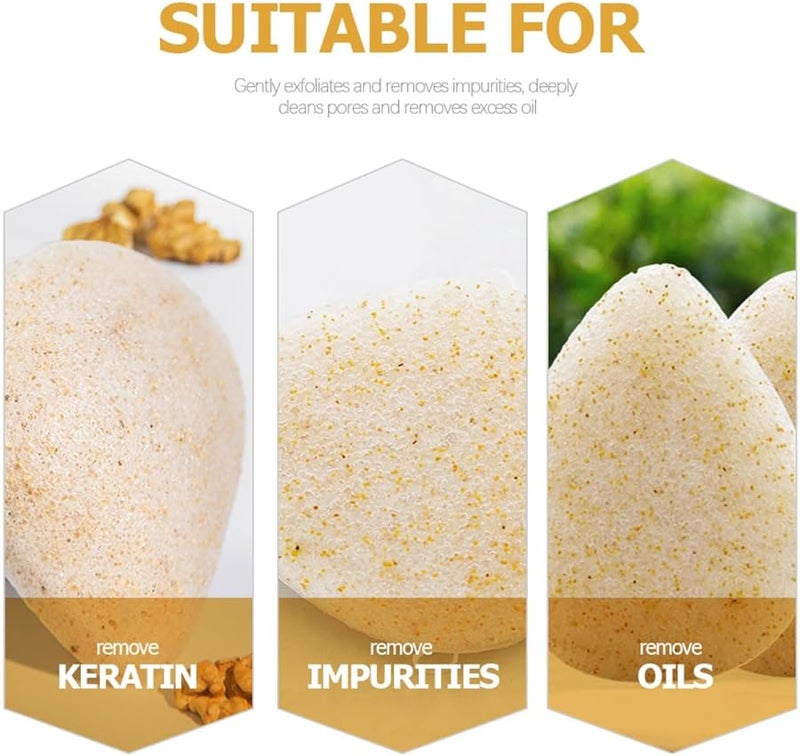 Natural Walnut Seed Facial Cleansing Sponge 2Pcs Set Reusable Exfoliating Face Wash Puff - Image 4